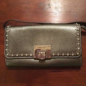 Michael Kors Tina Leather Clutch Shoulder Bag Metallic Silver - NWT $278